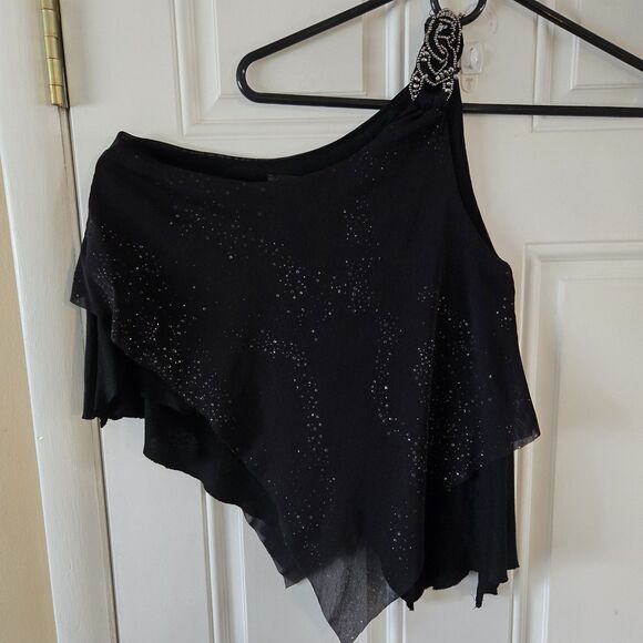 Daytrip Black One Shoulder Beaded Rhinestone Embellished Asymmetrical Top Small - Picture 1 of 9